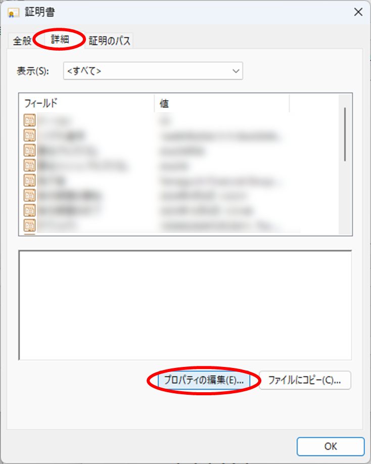 「詳細」タブの「プロパティの編集」をクリック